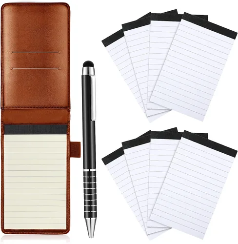 Miniatura 18 de Juego de bloc de notas pequeño, 10 piezas, incluye mini soporte para bloc de notas con 50 hojas con reglones, bolígrafo de metal y 8 cuadernillos
