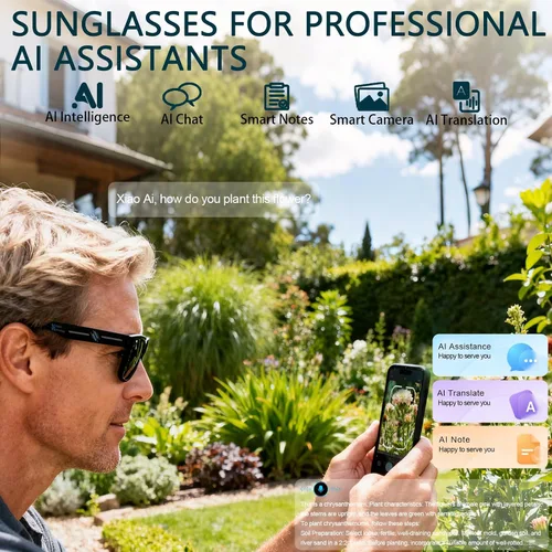 Miniatura 6 de Gafas Inteligentes con Cámara, Gafas AI, Gafas Bluetooth, Lentes Reemplazables, Batería de 48H para Viajes, Conferencias y Vlogging. Traducción