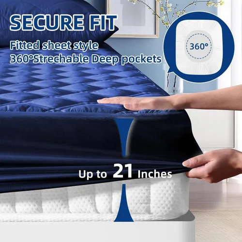 Miniatura 3 de Protector de colchón individual XL, transpirable, impermeable, con bolsillo profundo ajustable de 8 a 21 pulgadas, funda de colchón suave sin ruido