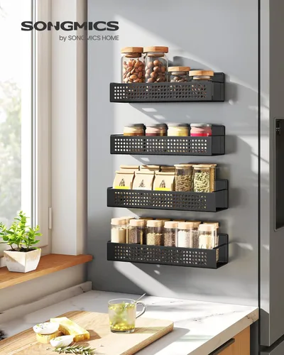 Miniatura 2 de SONGMICS Estante magnético fuerte para especias para refrigerador, juego de 4, 2 estantes magnéticos de cocina grandes y 2 pequeños para microondas