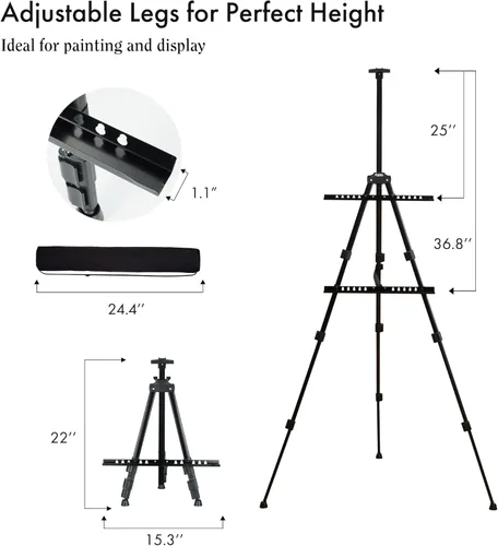 Miniatura 2 de Artify - Caballete para letrero, soporte de caballete de arte portátil ajustable de doble nivel, altura ajustable de 22 a 66 pulgadas, caballete