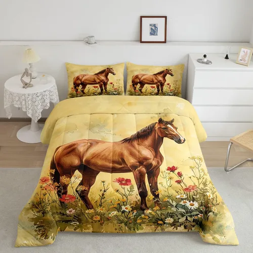 Miniatura 22 de Erosebridal Juego de ropa de cama de oso marrón, juego de edredón de animales de safari en el bosque, acuarela con relleno de edredón de vida