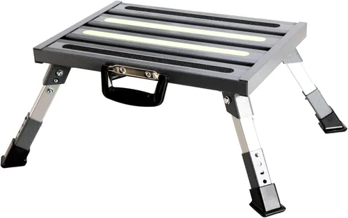 Miniatura 7 de Escalones de aluminio para caravana, taburete plegable ajustable de 4 niveles con patas de goma antideslizantes, plataforma de tira fluorescente