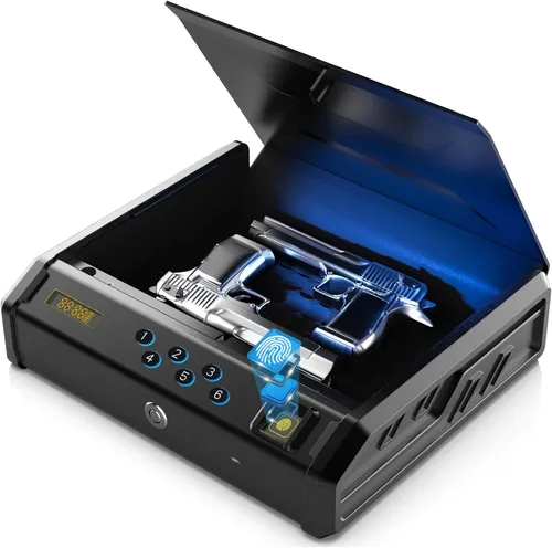 Caja fuerte para armas, múltiples métodos de acceso para pistola de acceso rápido, huella dactilar, llave digital PIN para pistola de huellas
