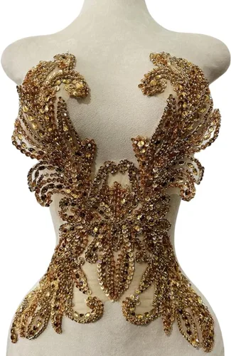 Miniatura 14 de Accesorios de apliques de encaje de diamantes de imitación hechos a mano puros cuentas de costura a mano piedras parches para vestido de novia