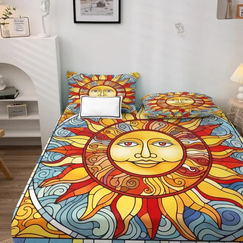 Miniatura 3 de Sun Sheets tamaño individual – Sábanas estéticas celestiales de microfibra suave, bolsillo profundo, sábanas y fundas de almohada estampadas sin