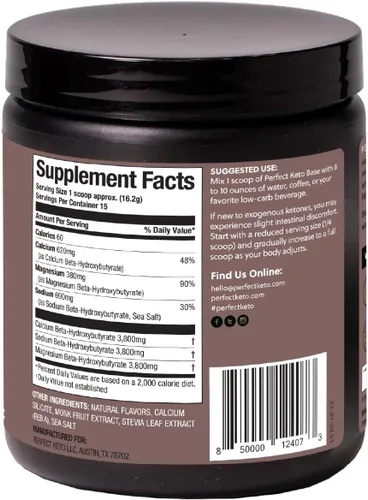 Miniatura 2 de Perfect Keto Cetonas exógenas en polvo, sales BHB para cetosis y apoyo en ayuno, electrolitos para hidratación, energía sin cafeína, chocolate, 8.57