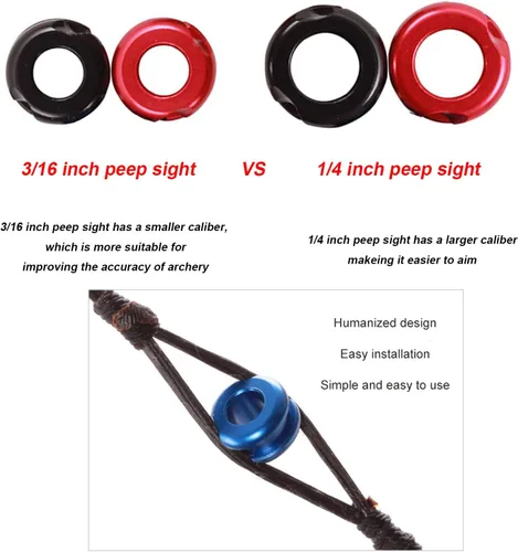 SPG Archery Mira Peep, Mira Peep de Aluminio de 1/4" 3/16" o Tubo Peep con Divisor de Cuerda de Arco para Arco Compuesto de Tiro con Arco Mira Peep