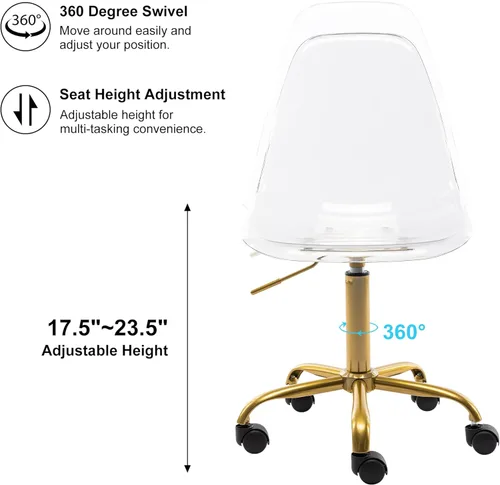 Miniatura 3 de HOMEFUN Silla de escritorio transparente, acrílico rodante sin brazos, giratoria, altura ajustable, fantasma, moldeado, plástico, sillas de oficina