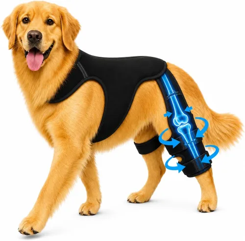 Miniatura 9 de Rodillera para perro para patas traseras/traseras (ACL/CCL) - Soporte de doble pierna con 4 estabilizadores metálicos y arnés antideslizante