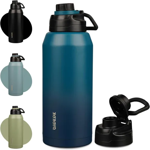 Miniatura 13 de BJPKPK Botella de agua aislada de 36 onzas, botellas de acero inoxidable con tapa de boquilla a prueba de fugas, jarra de agua grande de boca ancha