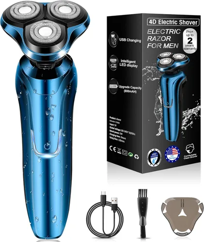 Miniatura 9 de Maquinilla de afeitar eléctrica para hombres, rasuradoras rotativas para hombres, impermeable, recargable en seco y húmedo para rostros de hombres