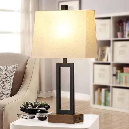 Miniatura 6 de Rinweey Juego de 2 lámparas de mesa de 23.5 pulgadas, modernas lámparas de noche negras con 2 puertos USB y salida de CA, lámparas de mesita