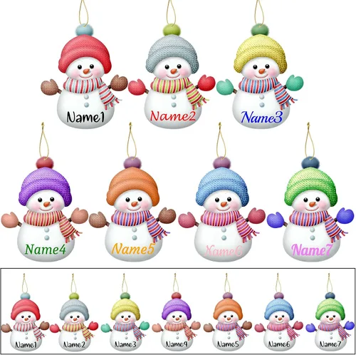 Miniatura 12 de 7 adornos de Navidad personalizados de muñeco de nieve con nombre, adornos familiares personalizados para árbol de Navidad, decoración colgante