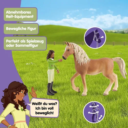 Miniatura 4 de Schleich Horse Club - Juego de 10 piezas de Sarah and Mystery - Juego de figuras de caballo y jinete con silla de montar y brida extraíbles, figura