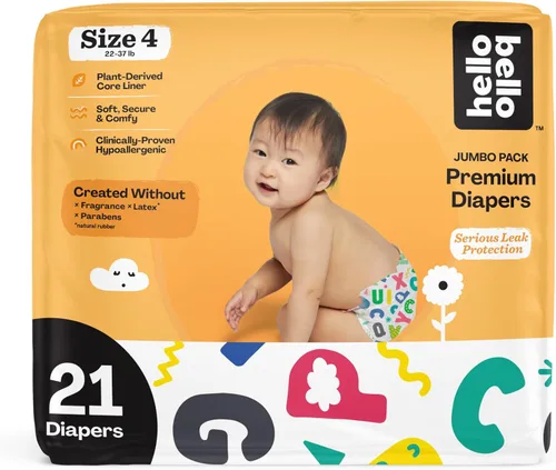 Miniatura 34 de Pañales Hello Bello, talla 4 (22-37 libras) Flower Child, 21 unidades de pañales desechables premium para bebé, hipoalergénicos con sensación suave