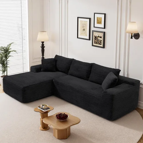 Miniatura 30 de Sofá seccional sin costuras de 108" en forma de L para sala de estar, cómodo sofá de corduroy con chaise, amplios reposabrazos, asiento profundo