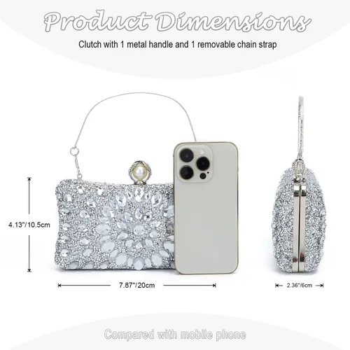Miniatura 3 de Lanpet Bolso de noche con diamantes de imitación de cristal multicolor para mujer, bolso de hombro con correa de cadena