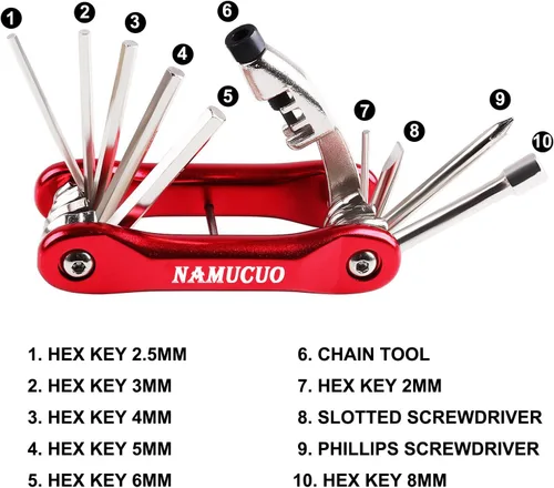 Miniatura 3 de YBEKI Kit de reparación de bicicleta 10 en 1 con palancas de neumáticos 3 en 1, parches sin pegamento, llave de hueso multifuncional y bolsa