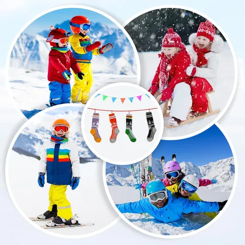 Miniatura 7 de YOVOHARI Calcetines de esquí para niños 2 pares3 pares de calcetines de nieve gruesos y cálidos para niños y niñas esquí snowboard
