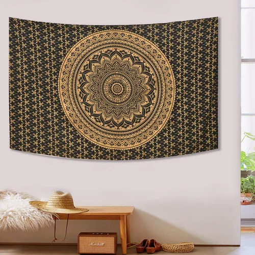 Miniatura 2 de ANJANIYA - Tapiz para colgar en la pared, diseño de mandala, nuevo sombreado dorado, decoración de dormitorio, metálico, hippy, arte de muro