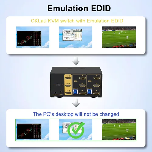Miniatura 2 de Conmutador HDMI KVM de 2 puertos Triple Monitor 8K@60Hz, 4K @144Hz para 3 Monitores 2 Computadoras Compartir Teclado y Ratón Soporte Emulación EDID
