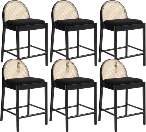 Miniatura 21 de HEAH-YO Taburetes de bar de ratán, juego de 2, taburetes de barra de 26 pulgadas de altura de mostrador con respaldos de ratán y patas de madera