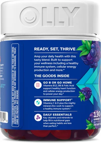 Miniatura 9 de OLLY Gomitas múltiples para hombre, apoyan el bienestar general*Vitaminas A, C, D, E, Bs y zinc, sabor BlackBerry Blitz, suministro para 65 días