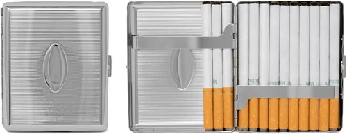 Miniatura 15 de Juego de 2 cajas de cigarrillos de los años 100 chapadas en metal y caja de almacenamiento (impresión victoriana plateada)