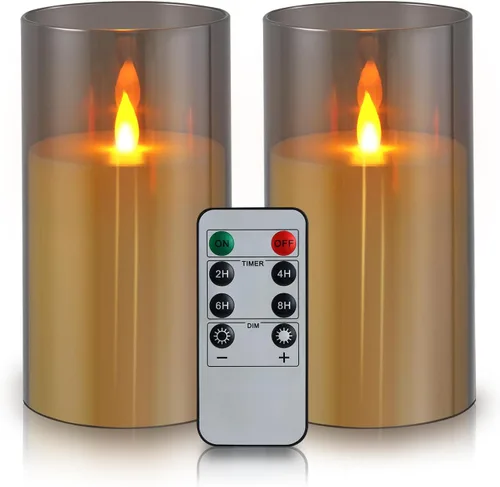 Miniatura 13 de Wemarry - Juego de 3 velas LED sin llama con control remoto, funcionamiento a pilas, pilares acrílicos grises de 4, 5 y 6 pulgadas de alto x 3