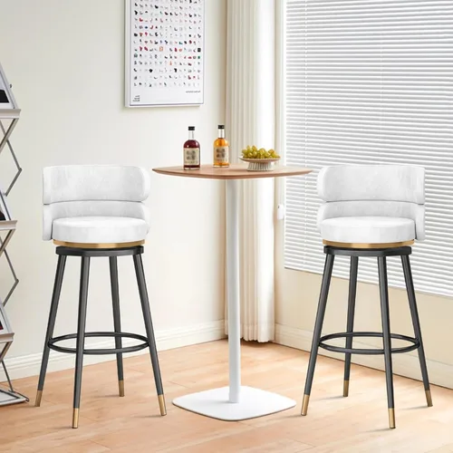 Miniatura 7 de Taburetes de bar giratorios de terciopelo modernos con respaldo medio y reposapiés, juego de 2 para isla de cocina, hogar, bar, comedor, sillas 3