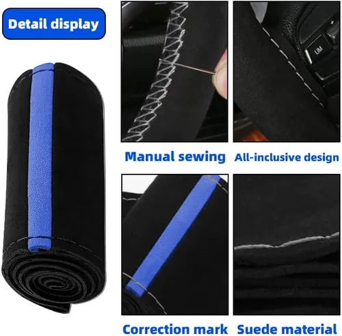 Miniatura 4 de AUCELI Funda para volante de automóvil, 38 cm de cuero genuino duradero con costura envolvente para hombres y mujeres, protector de volante