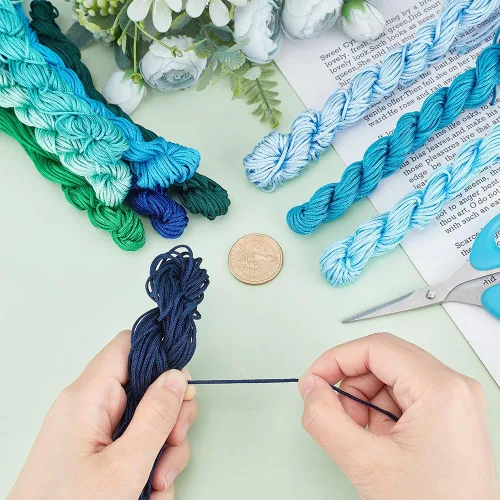 Miniatura 6 de PH PandaHall Cuerda de nailon de 240 yardas de 0.039 pulgadas (0.039 in), cordón de nudo chino, trenzado azul y verde, hilo de macramé Kumihimo
