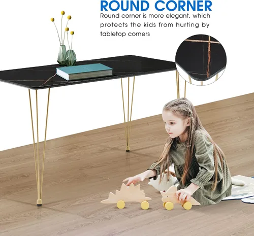 Miniatura 6 de ivinta Mesa de comedor para 4-6, moderna mesa de comedor de mármol con patas doradas, mesa de comedor rectangular de 47 pulgadas para espacios Negro