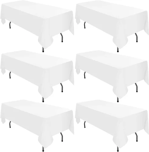 Miniatura 36 de Paquete de 10 manteles de poliéster de 60 x 102 pulgadas, manteles de poliéster beige para mesas rectangulares de 6 pies, resistentes a las manchas