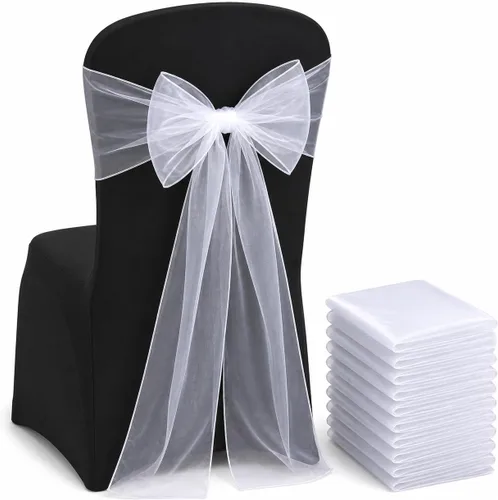 Miniatura 22 de Elegantes bandas de organza para silla, bandas de tela transparente para bodas, fiestas y eventos especiales, (paquete de 10 unidades, rosa bebé)