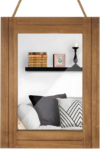Miniatura 8 de Espejo de pared rectangular para baño, decoración de madera blanca envejecida con cuerda para colgar para decoración rústica del hogar, tocador