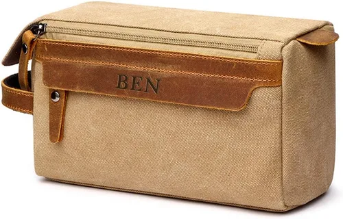 Miniatura 9 de Flow.month Neceser personalizado para hombres y mujeres – Kit de afeitado de viaje, kit de Dopp en cuero de caballo loco o lona, ideal para regalos