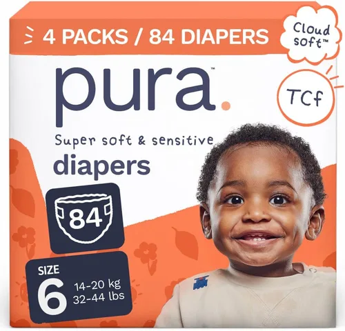 Miniatura 16 de Pura Pañales ecológicos talla 7 (33+libras) hipoalergénicos, TCF, algodón orgánico suave, sostenible, hasta 12 horas de protección contra fugas