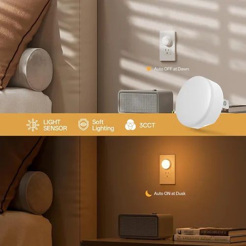 Miniatura 4 de Luz nocturna enchufable, mini luces nocturnas LED regulables para niños, sensor automático del atardecer al amanecer, lámpara nocturna de encendido