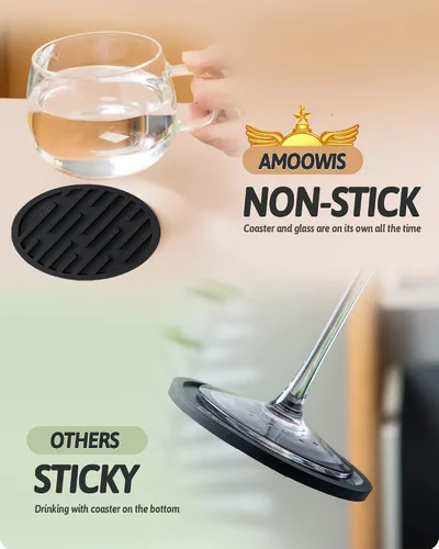 Miniatura 4 de Juego de 6 posavasos de silicona para bebidas con soporte, impermeables, antideslizantes, reutilizables, posavasos duraderos para mesa, bar