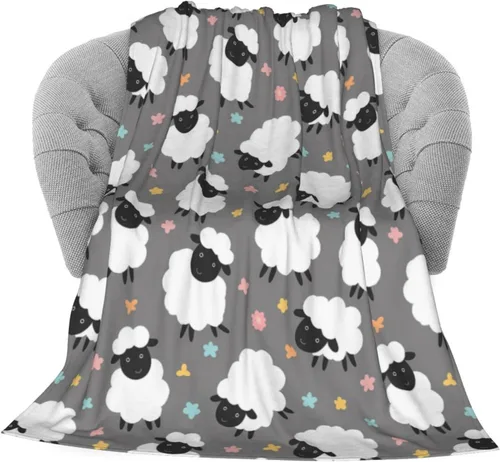 Miniatura 2 de Manta suave de ovejas de corderos de 40 x 50 pulgadas, ligera y cálida manta de forro polar de franela para sofá, cama, sofá, viajes, campamento
