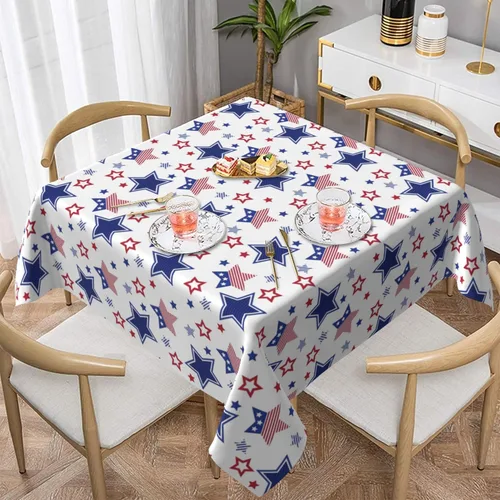 Miniatura 13 de AGAYNA 4th of July Tablecloth Round 60 Inch Blue Red White Patriotic Stars Table Cloth,Stain Resistance Independence Day Holiday Table Covers for