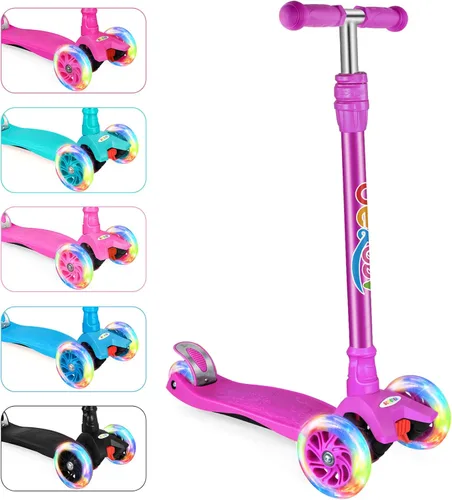 Miniatura 14 de BELEEV Patinetes para Niños de 3 Ruedas Patinete de Empuje para Niños Pequeños Niñas y Niños, 4 Alturas Ajustables, Inclinarse para Dirigir, Ruedas
