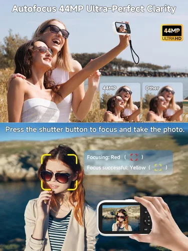 Miniatura 4 de Cámara digital, cámara de vlogging de enfoque automático 4K para fotografía, cámara de apuntar y disparar de 48 MP con modo de belleza y guía