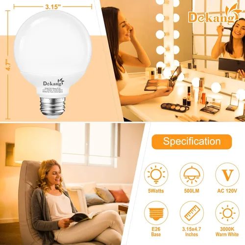 Miniatura 2 de Paquete de 8 Bombillas de Luz para Baño con Base E26 de 3000K Blanco Suave, Bombillas LED Globo G25 Equivalente a Incandescente de 60 Vatios