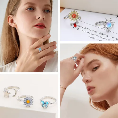 Miniatura 2 de FUNEIA Anillos Fidget de Ansiedad para Mujeres Ajustables Anillos Giratorios Fidget para la Ansiedad You Are My Sunshine Anillo Giratorio Mariposa