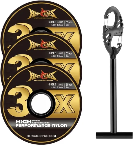 Miniatura 16 de HERCULES Tippet de pesca con mosca, paquete de 3 con soporte para volquetas, 55 yardas