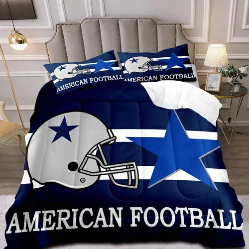 Miniatura 18 de LUVIVIHOME Juego de edredón de fútbol de 2 piezas, juego de edredón individual para niños, ropa de cama gris y azul marino, decoración de dormitorio