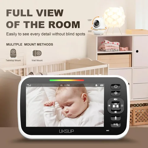 Miniatura 2 de UKSUP Monitor de bebé con cámara y audio - Monitor de vídeo para bebé con largo alcance de 292 m, pantalla panorámica remota con inclinación y zoom